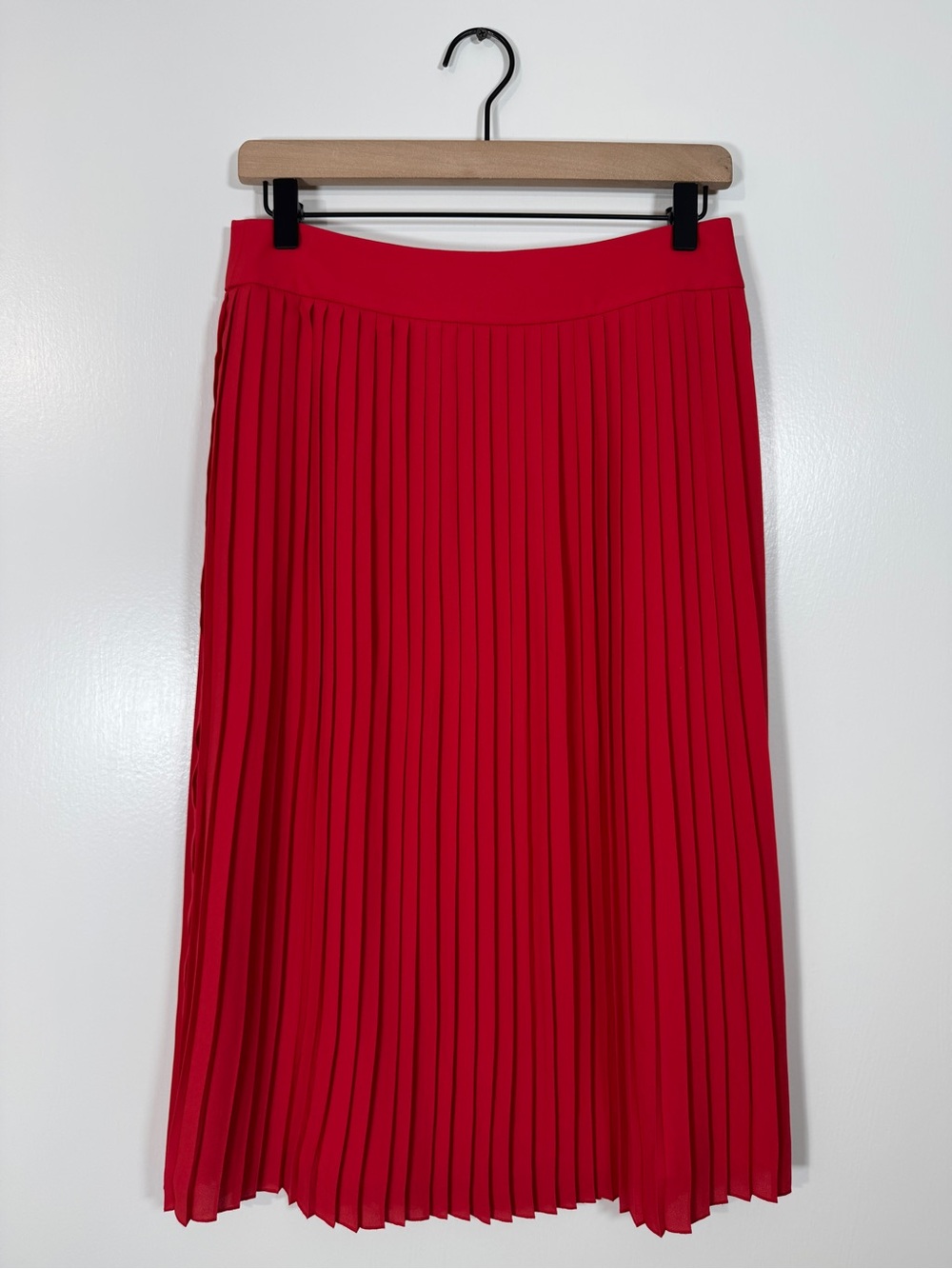 WSK36 {J. Crew} Red Accordion Pleated Midi Skirt